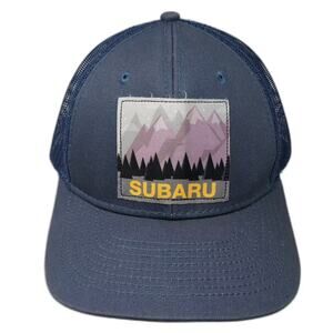 Subaru Trucker Hat Blue Yellow One Size Mesh Snapback Mountain Patch Adjustable